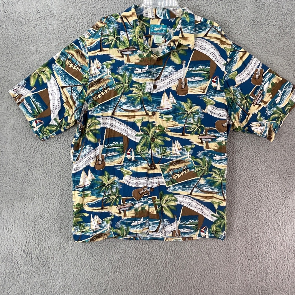 Margaritaville Button Shirt Mens XXL Blue Tropical Island Rayon Jimmy Buffet